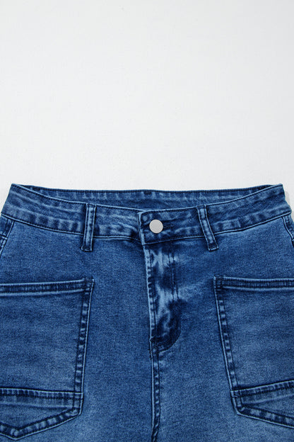 Sail Blue Frayed Cropped Straight Jeans