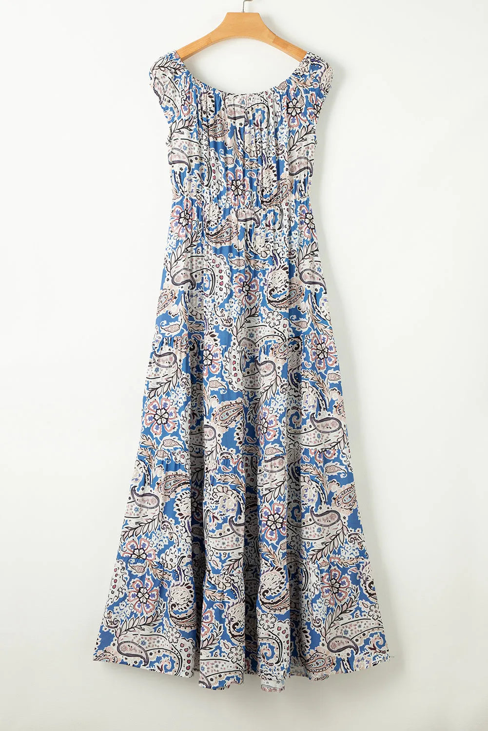 Blue Boho Paisley Print Off Shoulder Maxi Dress - Chic Meadow Boutique 