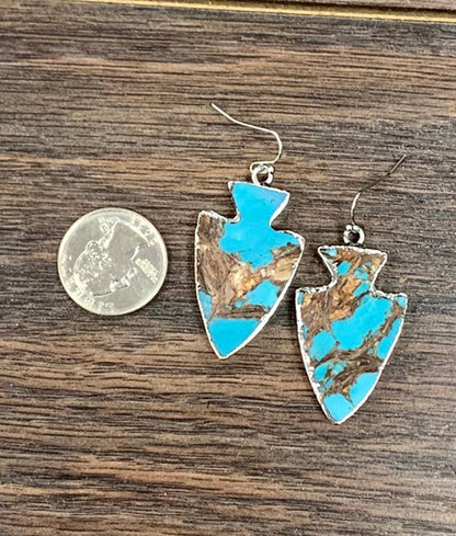 723039, 1.5" Arrowhead Gemstone Earrings