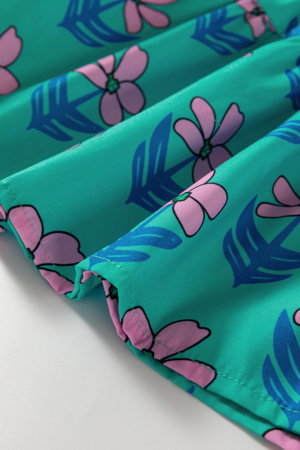 Green Floral Print Frilly Smocked Detail High Waist Mini Dress