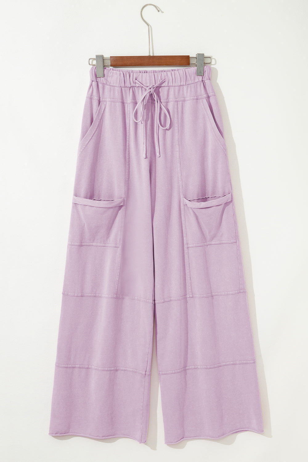 Pink Mineral Wash Exposed Seam Drawstring High Waist Wide Leg Cargo Pants