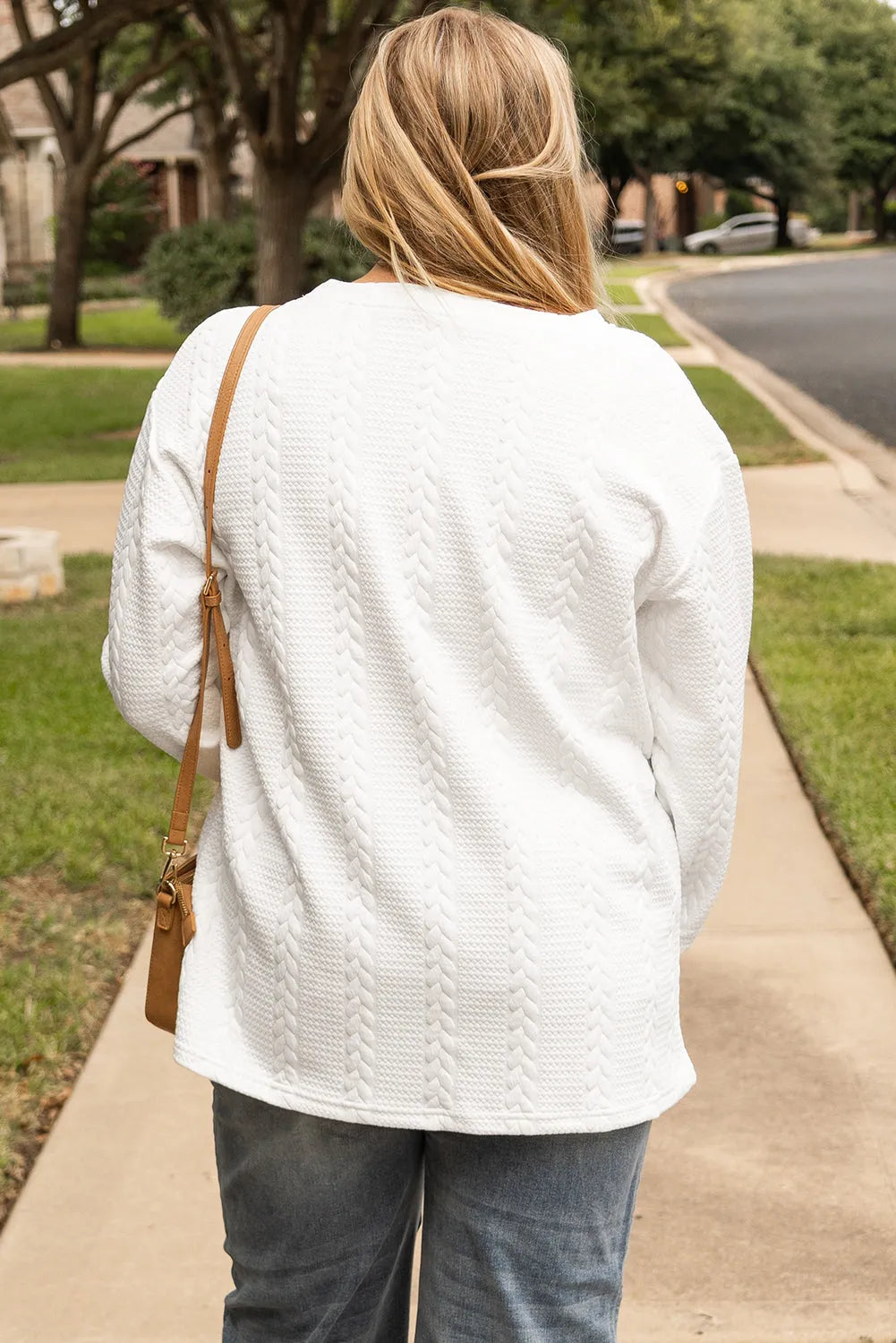 White Cable Textured Loose Plus Size Sweatshirt - Chic Meadow Boutique 