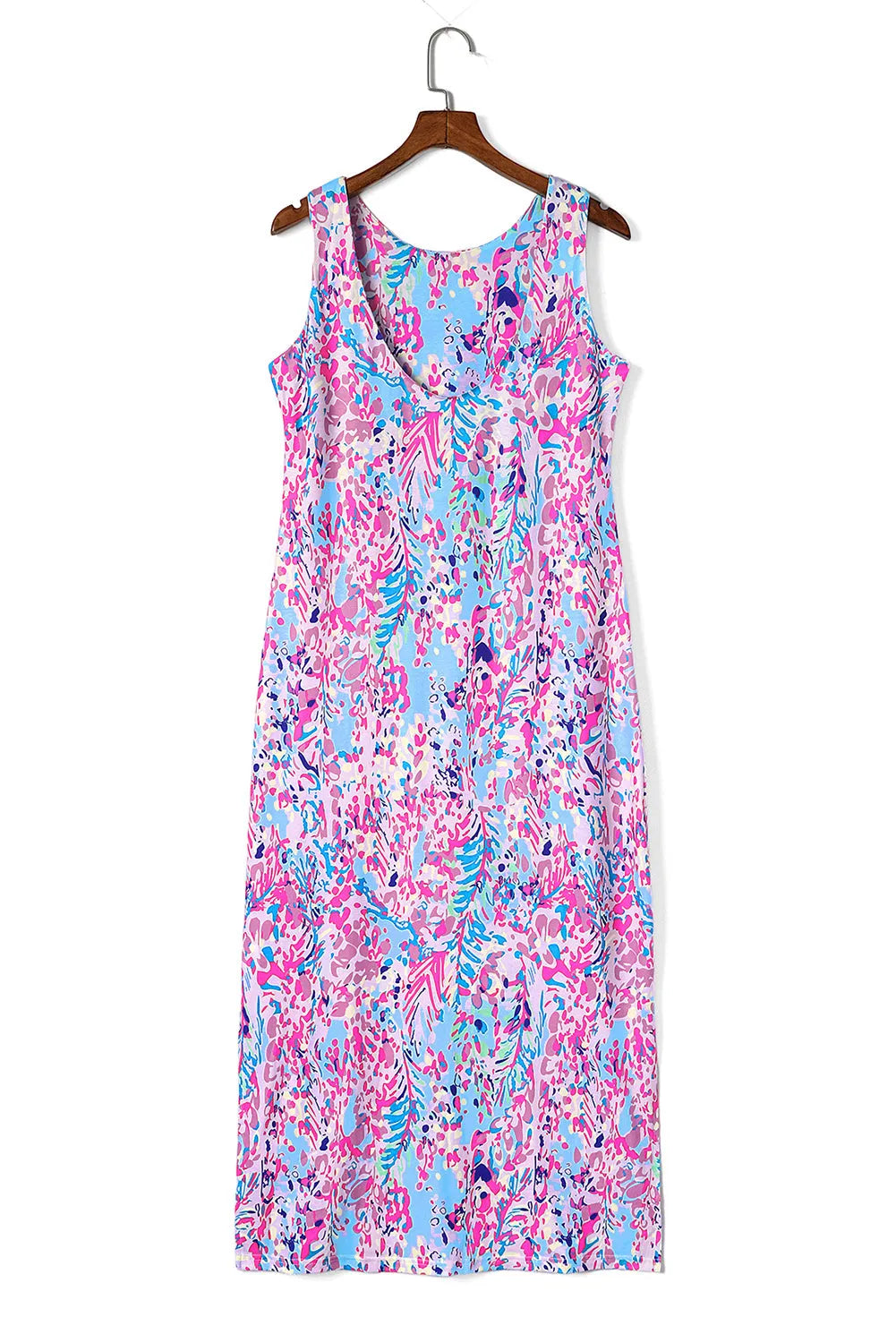 Purple Abstract Floral Print Sleeveless Maxi Dress - Chic Meadow Boutique 