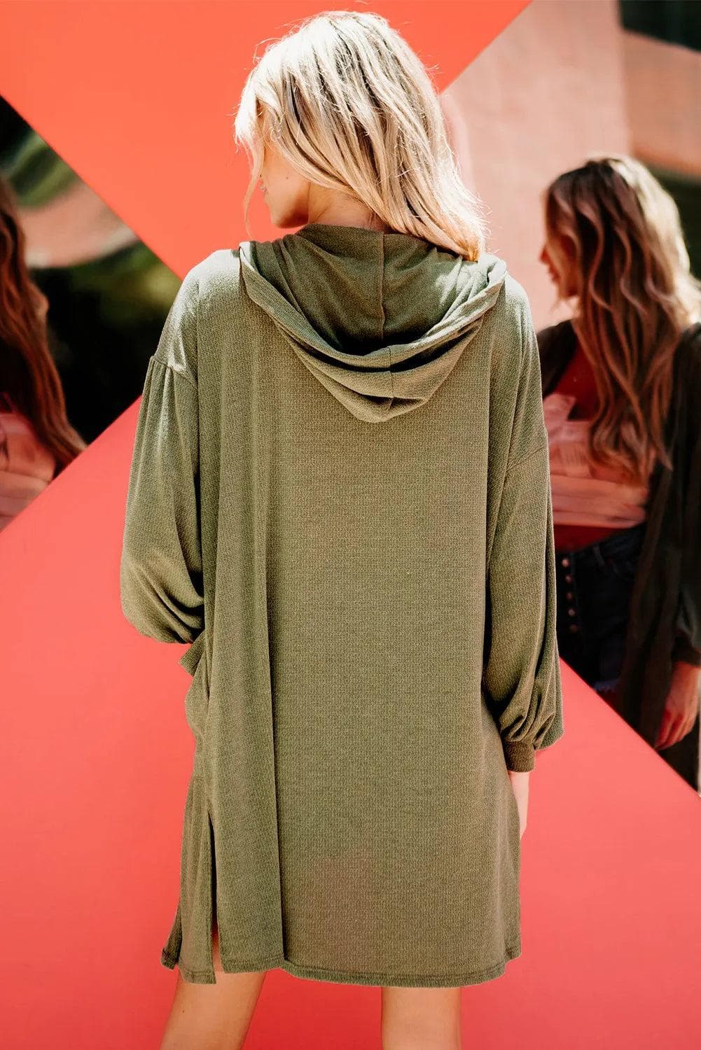 Outerwear/Kimonos Guacamole Green Hooded Side Split Open Kimono with Pocket