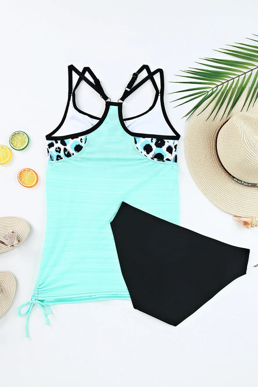 Sky Blue Leopard Printed Lined Tankini Swimsuit - Chic Meadow Boutique 