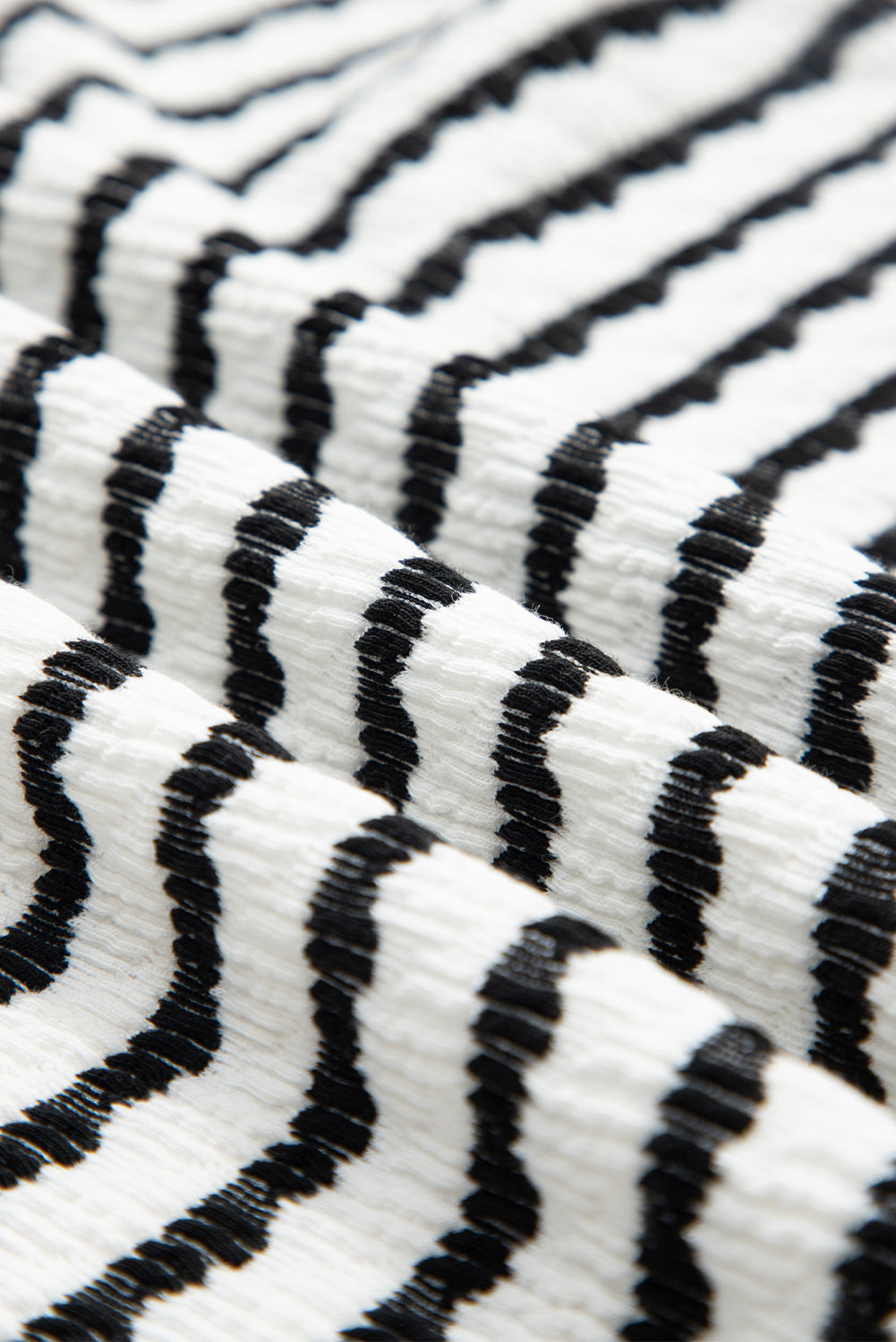 Black Stripe Knitted Short Sleeve Top and Drawstring Shorts Set