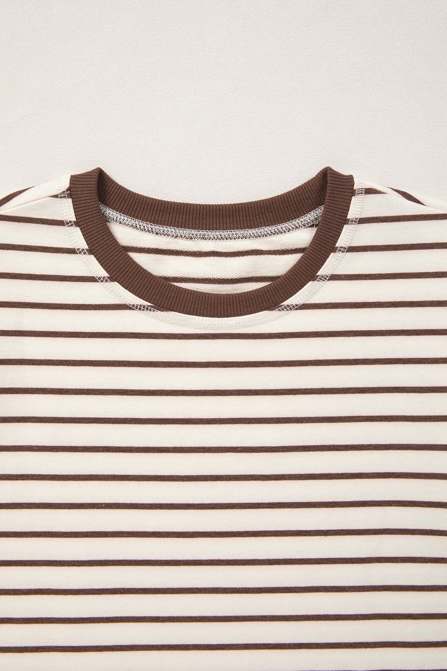 Brown Stripe Ribbed Round Neck Trim Loose Tank Top