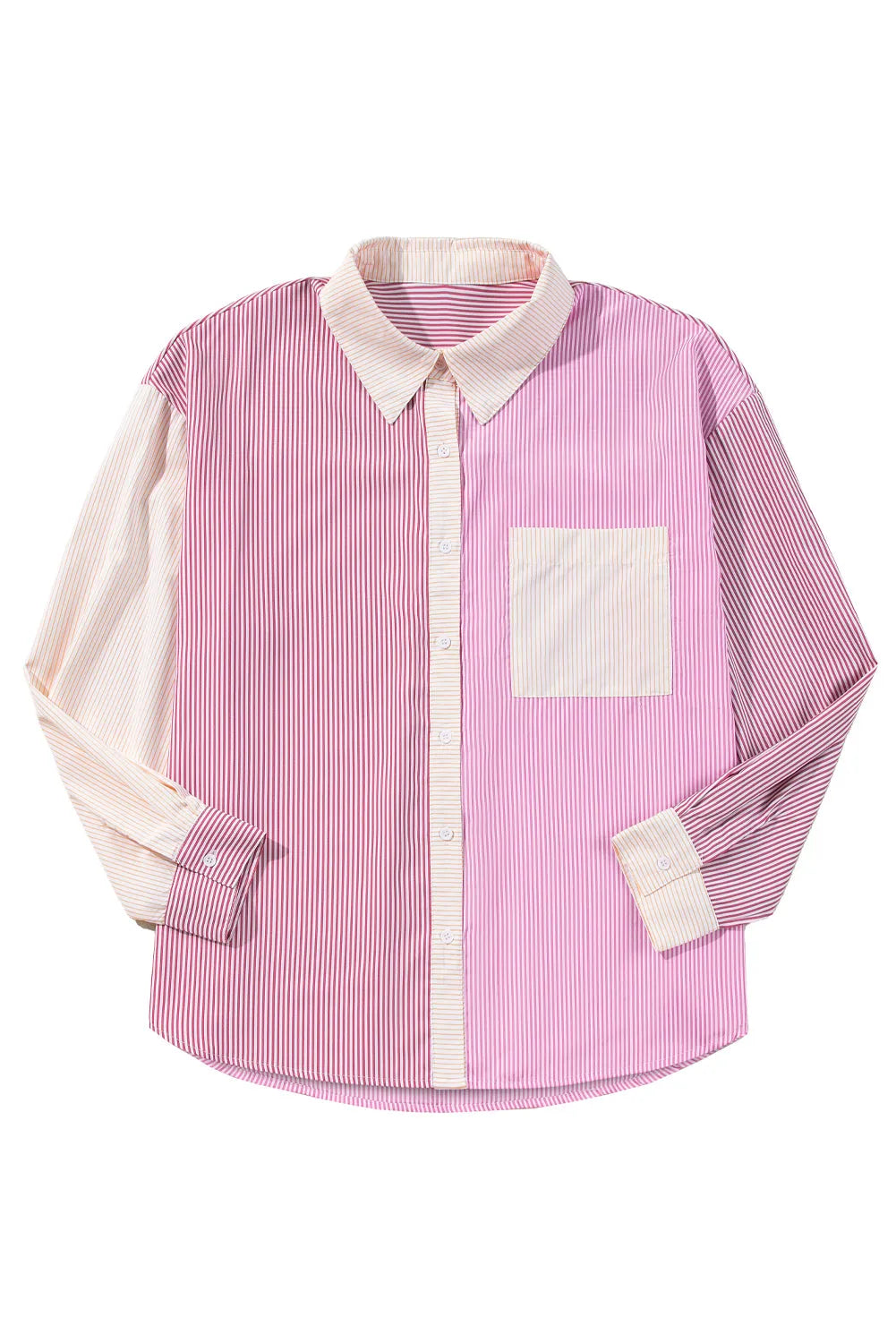 Pink Stripe Print Colorblock Plus Size Shirt - Chic Meadow Boutique 