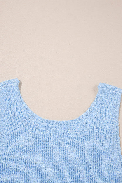 Beau Blue Horizontal Ribbing Patchwork Swing Sweater Tank