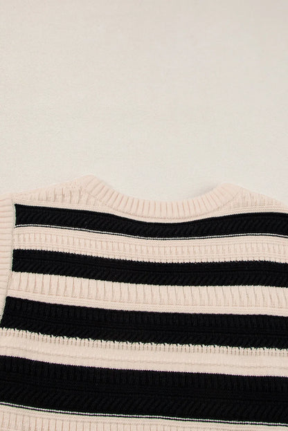 Black Stripe Ribbed Trim Knitted Sweater Vest - Chic Meadow Boutique 