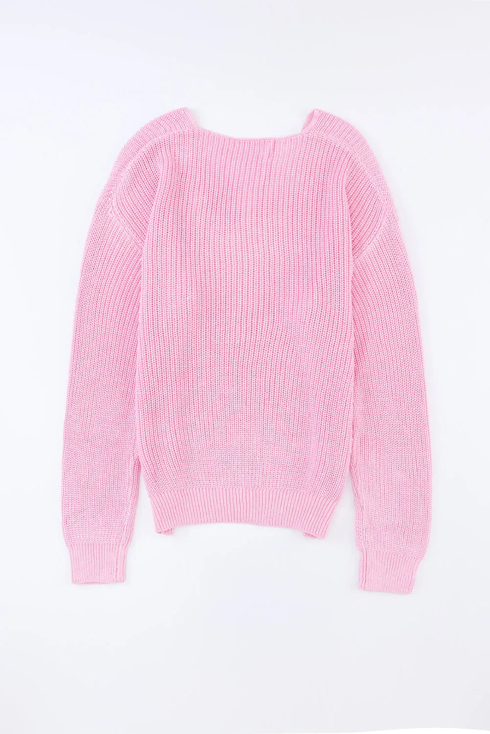 Tops/Sweaters & Cardigans Pink Ribbed Knit V Neck Sweater