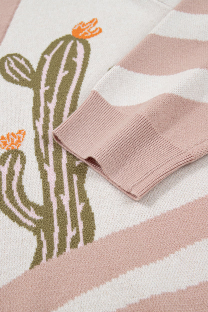 Apricot Western Desert Cactus Print Plus Size Button Cardigan Sweater