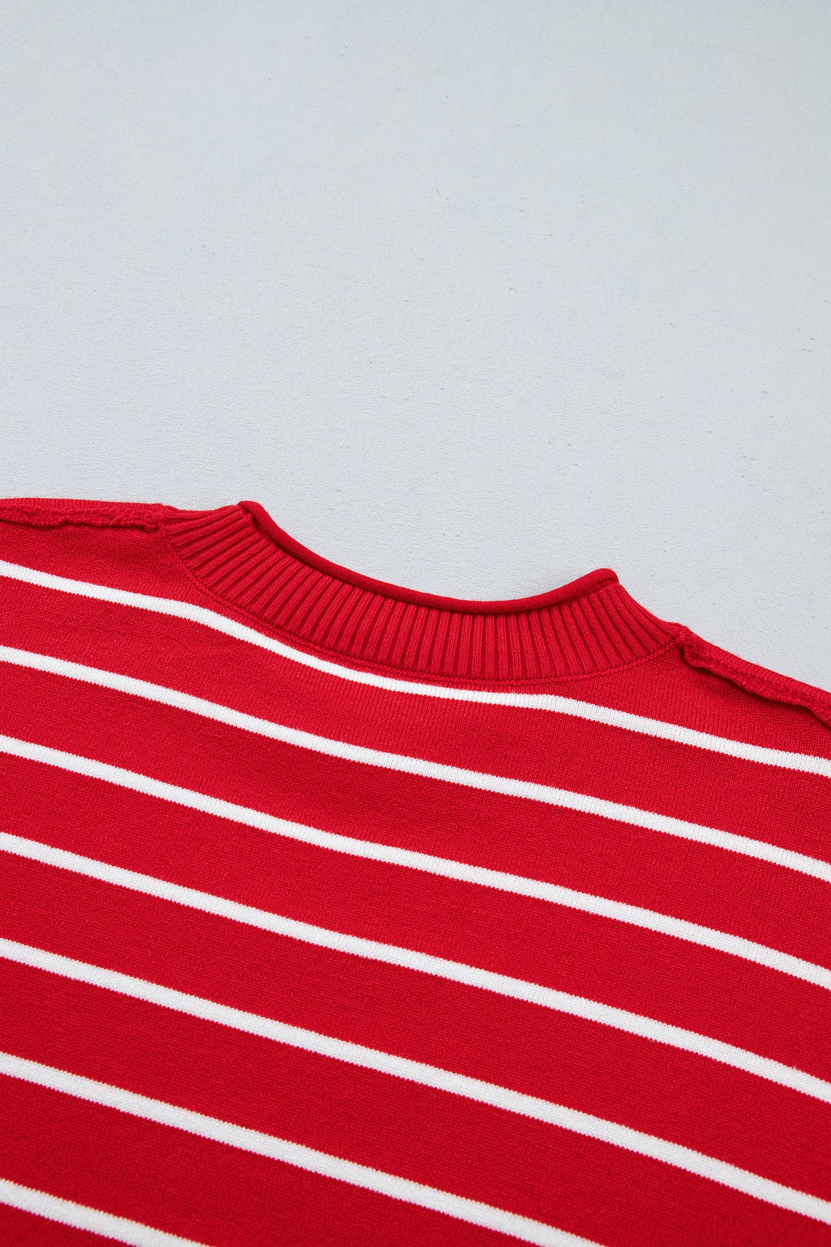 Red Stripe Dropped Shoulder Half Sleeve Relaxed Knit Sweater