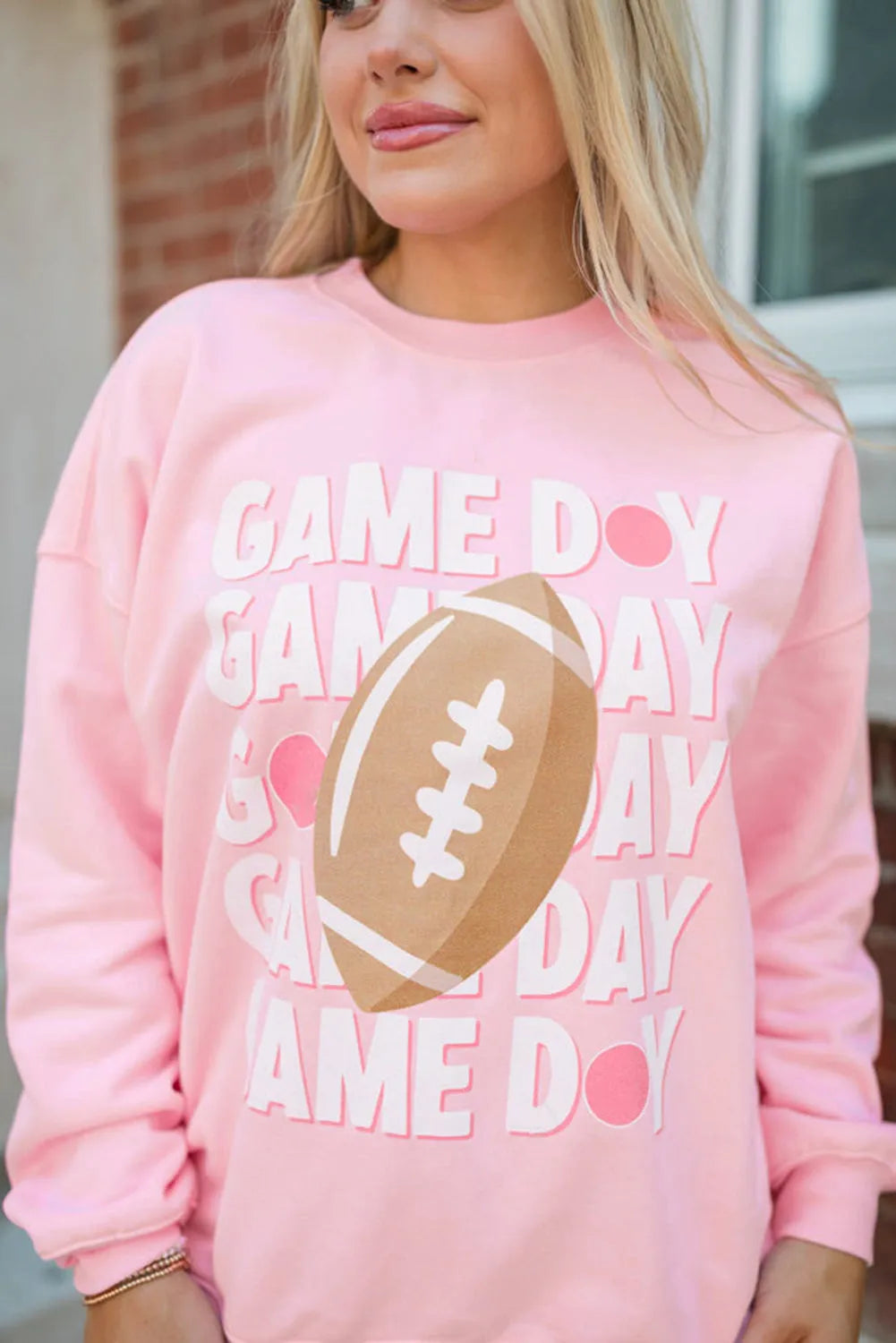 Pink GAME DAY Rugby Football Graphic Pullover Sweatshirt - Chic Meadow Boutique 