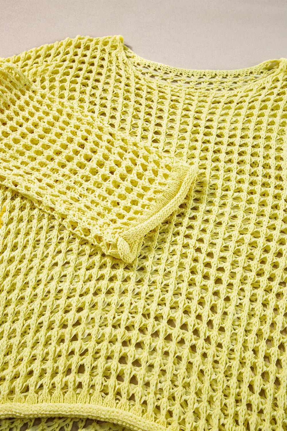 Yellow Open Knit Crochet Bell Sleeve Tunic Sweater - Chic Meadow Boutique 