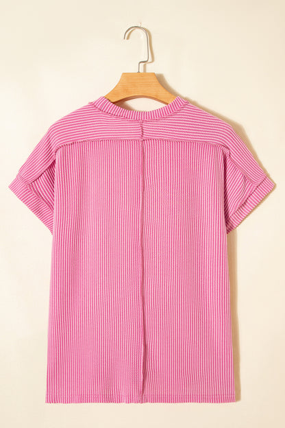 Bonbon Textured Knit Exposed Stitching T-shirt