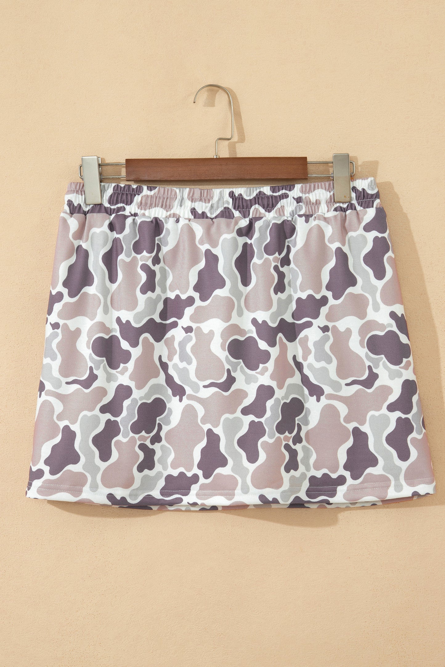 Khaki Abstract Camo Elastic Waist Drawstring Mini Skort