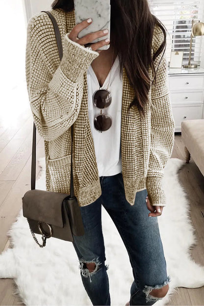 Apricot Chunky Waffle Knit Oversized Collar Cardigan - Chic Meadow Boutique 