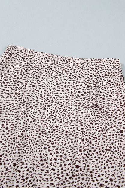 Brown Cheetah Print Trim Split Long Western Skirt