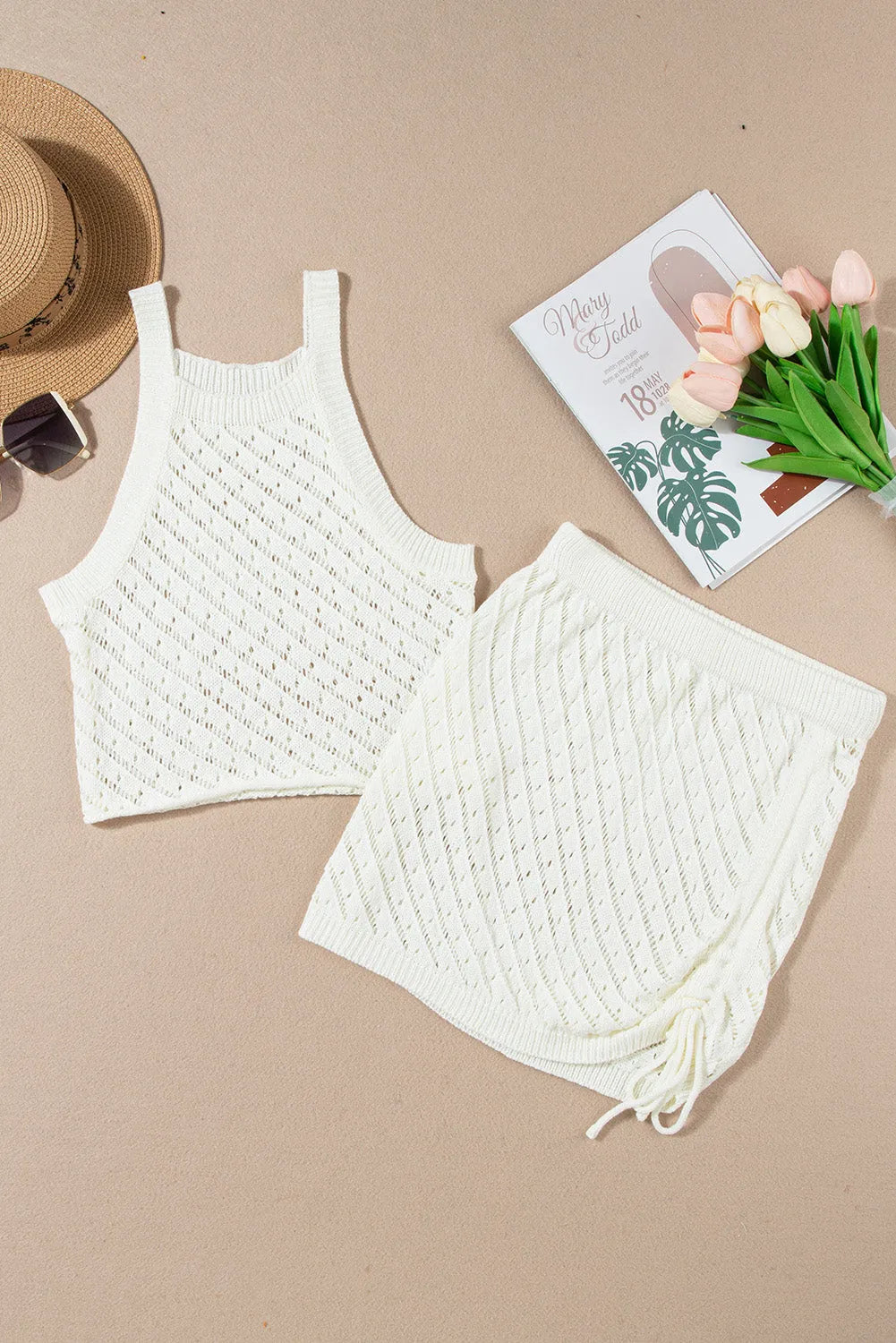 White Hollowed Crochet Cropped 2 Piece Beach Dress - Chic Meadow Boutique 