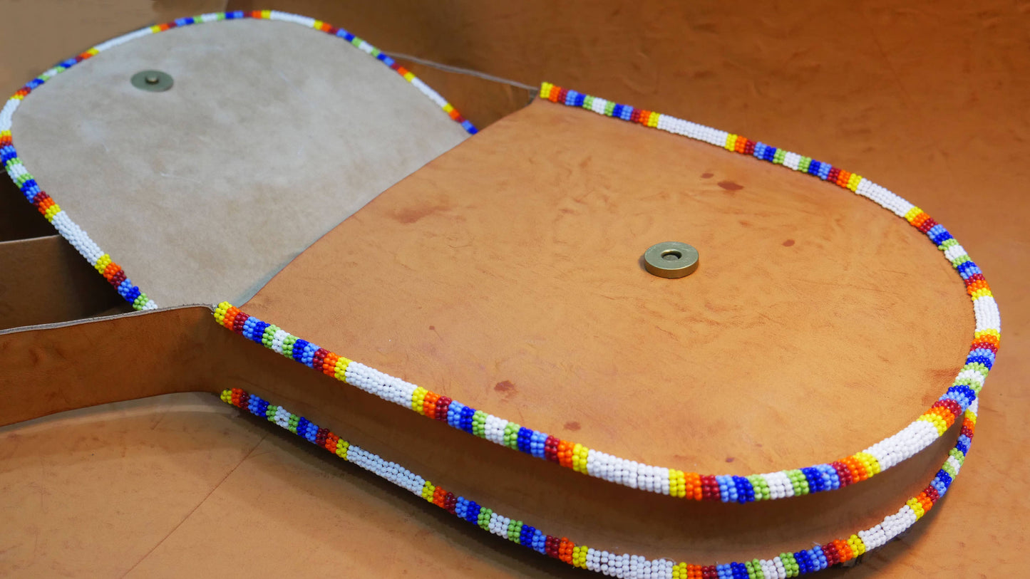 White Handmade Beaded Leather Crossbody bag , Shoulder Bag