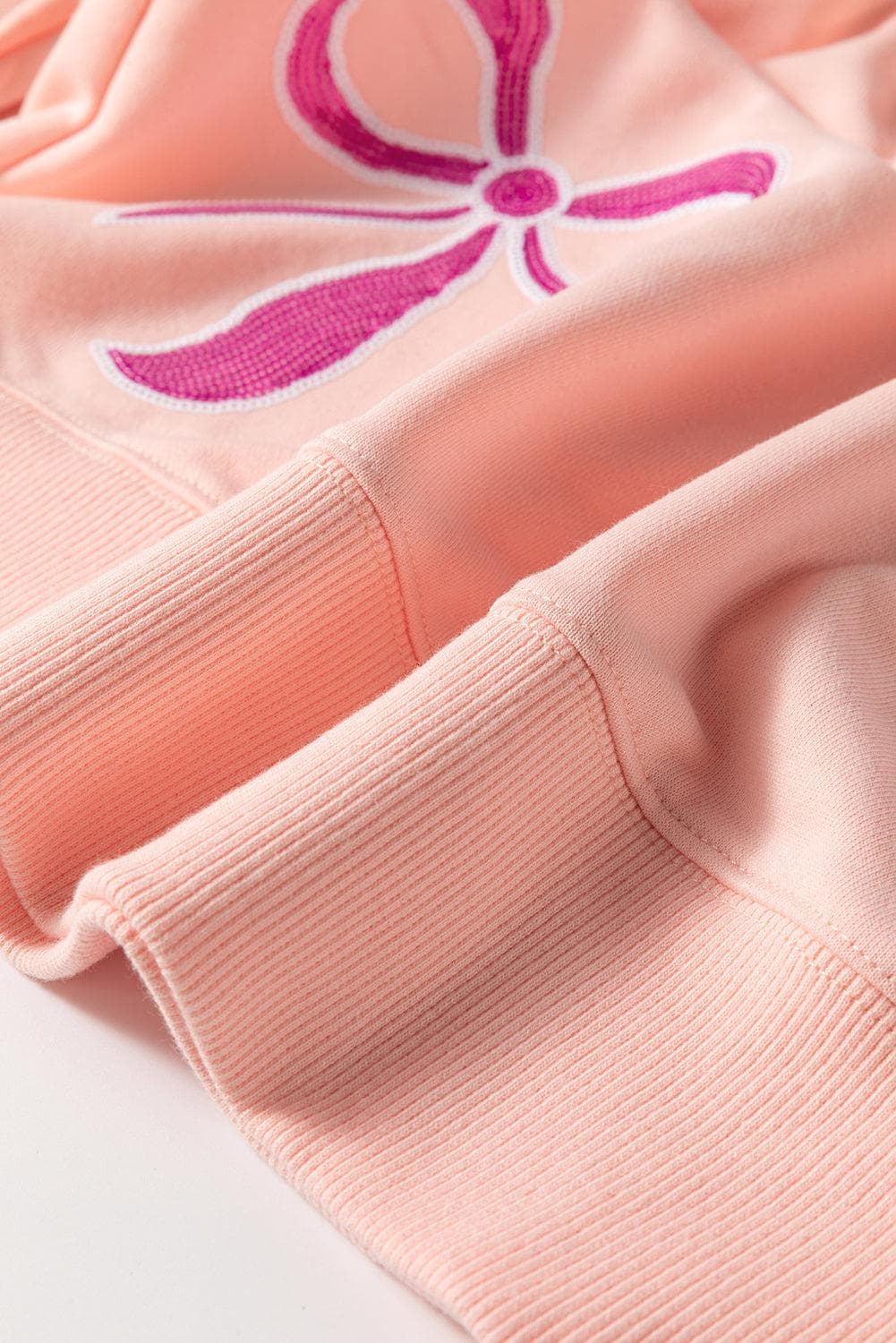 Tops/Sweatshirts & Hoodies Apricot Pink Sequined Bowknot Drop Shoulder Oversized Sweatshirt