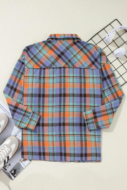 Tops/Blouses & Shirts Orange Plaid Print Loose Vintage Shirt