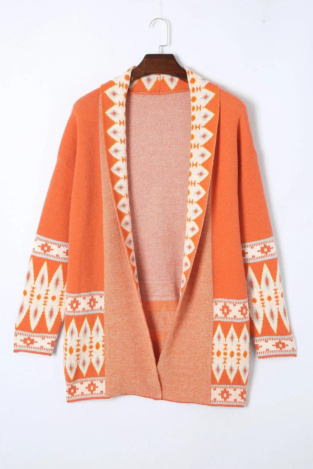 Tops/Sweaters & Cardigans Orange Printed Aztec Print Open Front Knitted Cardigan