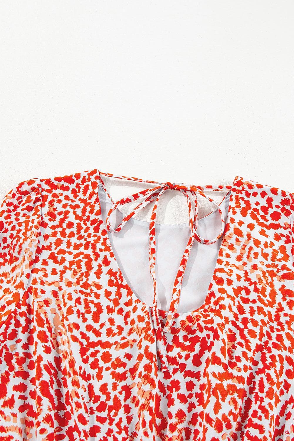 Dresses/Mini Dresses Tomato Red Leopard Print Long Sleeve Hollowed Back Split Mini Dress