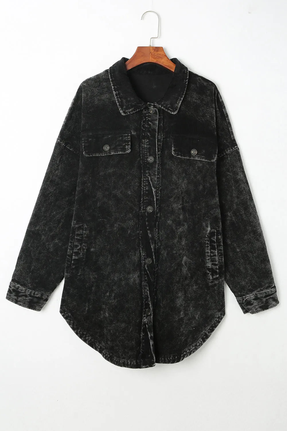 Black Vintage Distressed Mineral Wash Oversized Shacket - Chic Meadow Boutique 