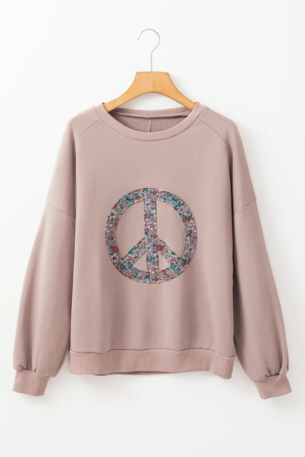 Goat Floral Peace Symbol Drop Shoulder Sweatshirt - Chic Meadow Boutique 