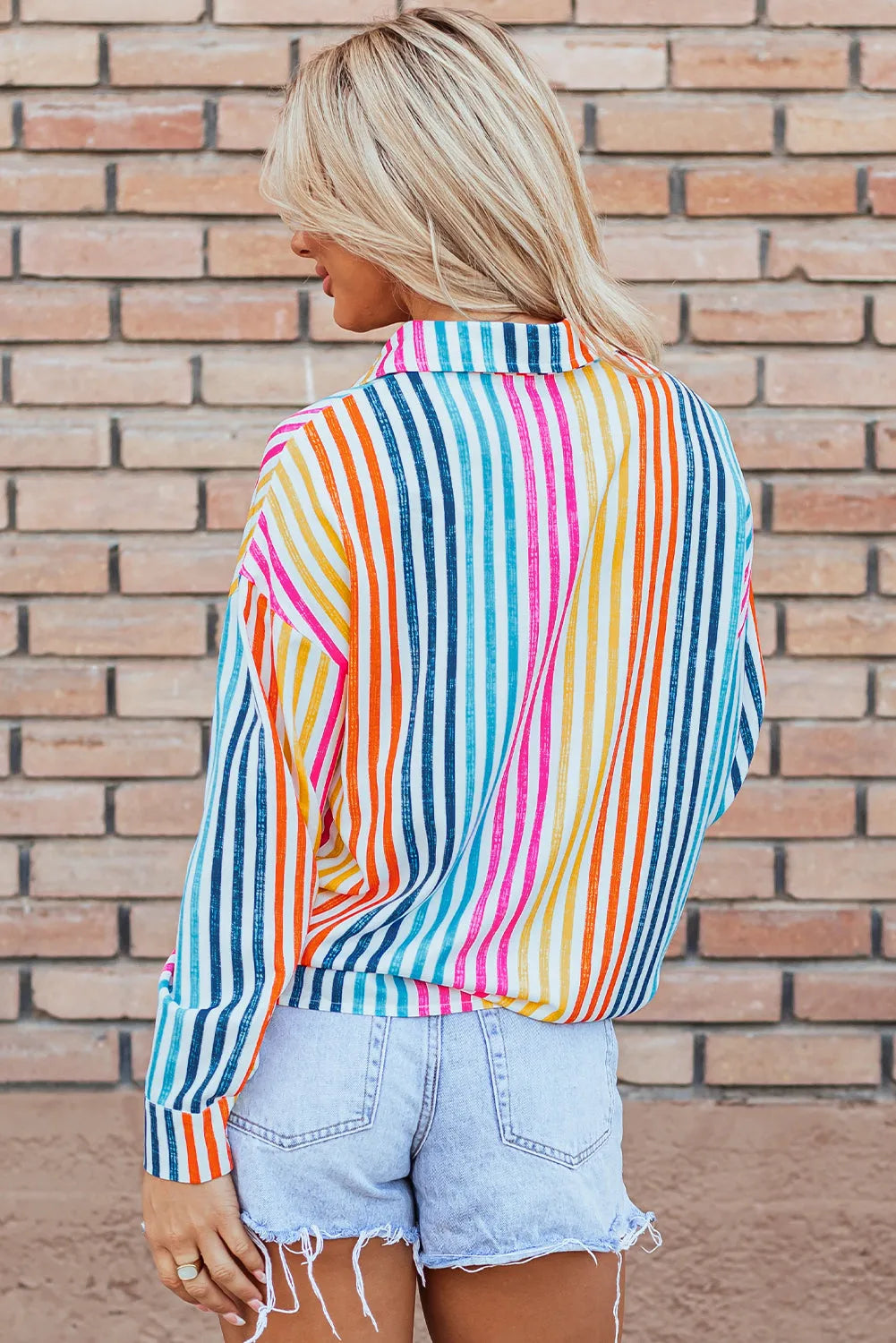 Orange Stripe Multicolor Drop Shoulder Loose Shirt - Chic Meadow Boutique 