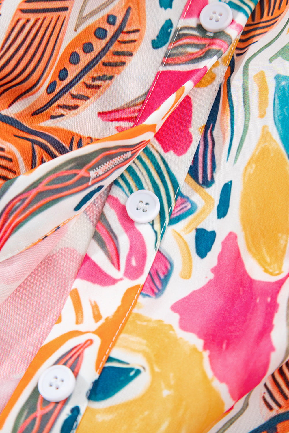 Rose Tropical Vacation Vibe Printed Button Up Short Sleeve Shirt