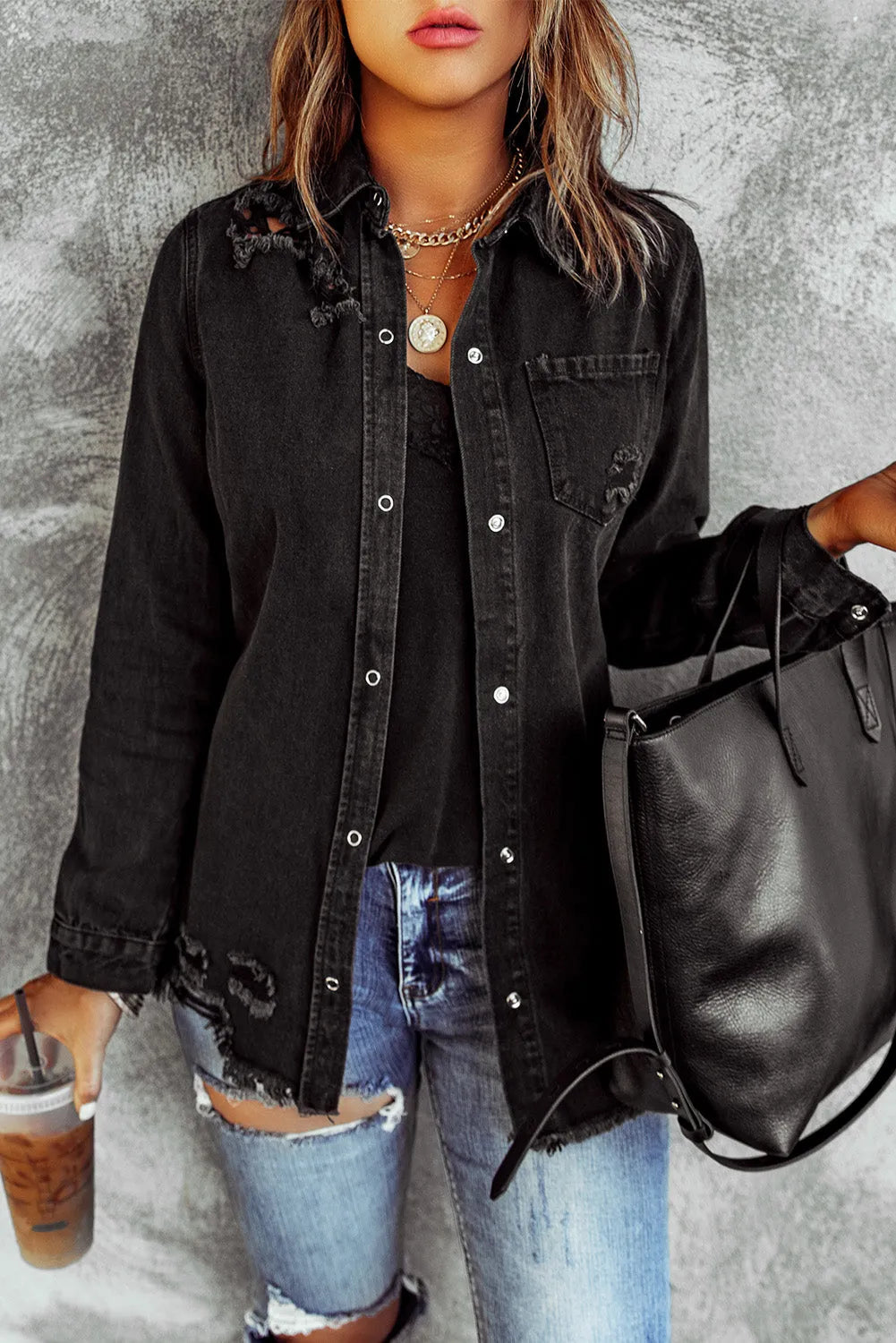 Black Ripped Denim Jacket - Chic Meadow Boutique 