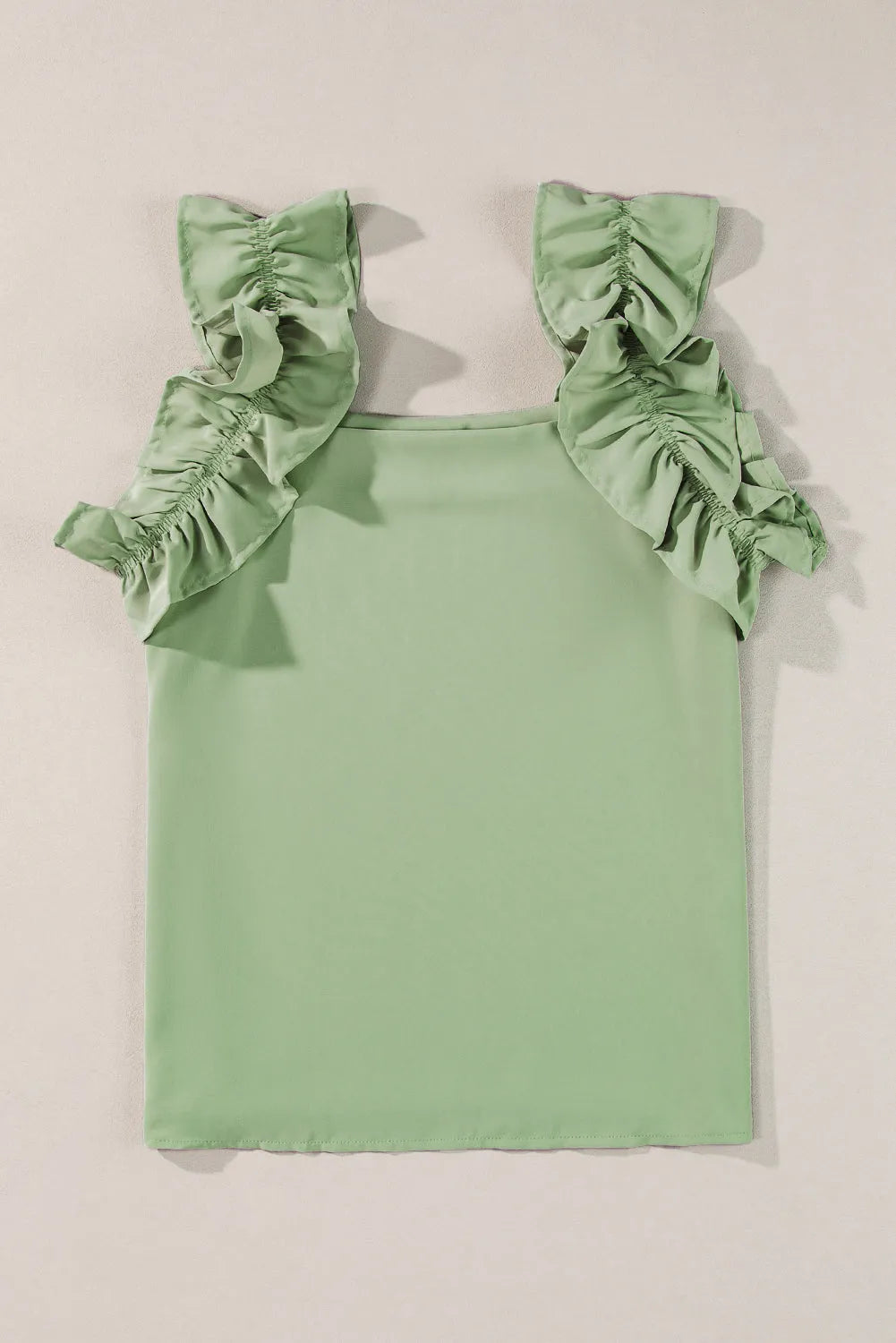 Smoke Green Solid Ruffle Trim Sleeveless Top - Chic Meadow Boutique 