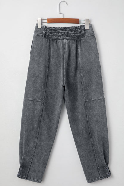 Medium Grey Mineral Wash Jogger Style High Waist Casual Pants