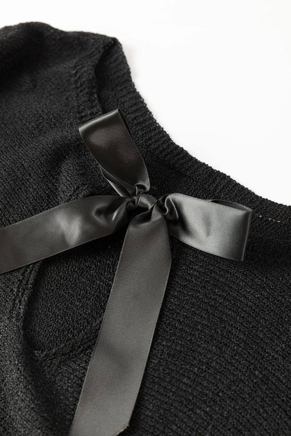 Black Ribbon Bow Knot Dolman Sleeve Sweater - Chic Meadow Boutique 