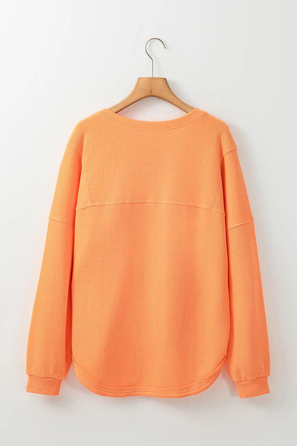 Grapefruit Orange Solid Color Textured High Low Long Sleeve Top - Chic Meadow Boutique 