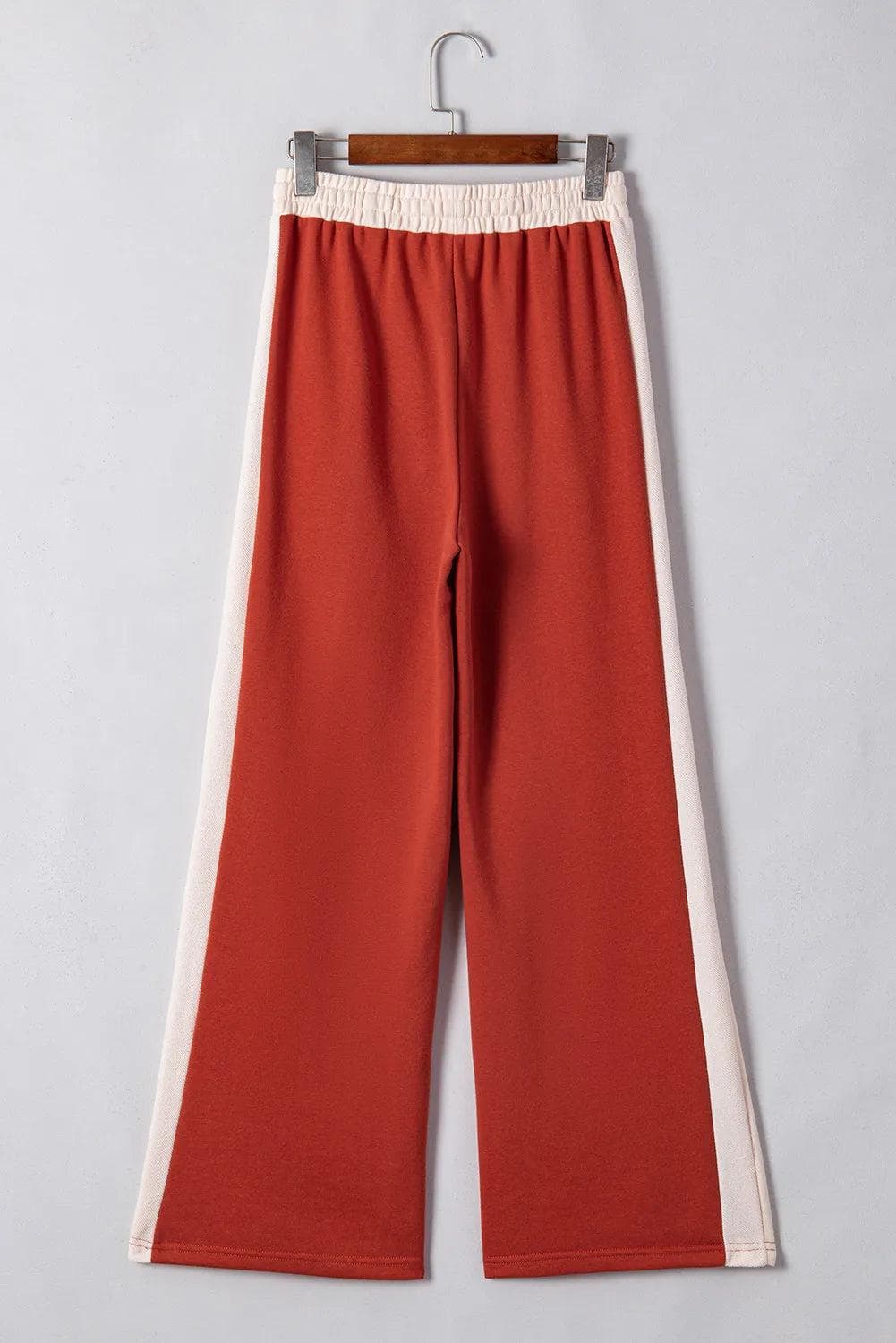 Bottoms/Pants & Culotte Flamingo Color Block Drawstring High Waist Wide Leg Pants