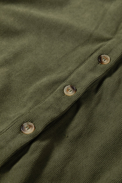Vineyard Green Corduroy Half Button Collared Long Sleeve Mini Dress