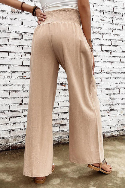 Bottoms/Pants & Culotte Khaki Smocked Wide Waistband High Waist Wide Leg Pants