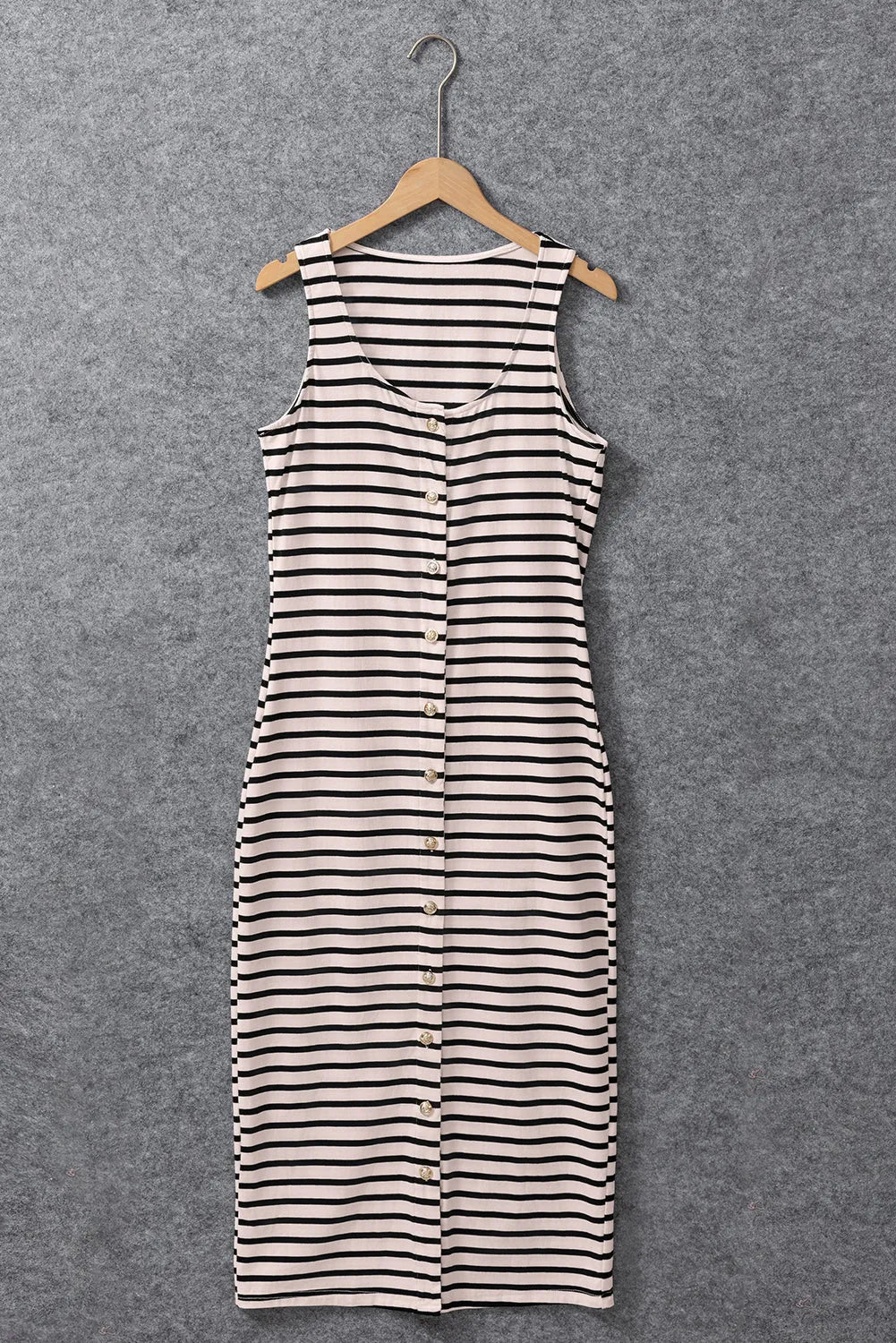 White Striped Print Sleeveless Buttoned Maxi Dress - Chic Meadow Boutique 