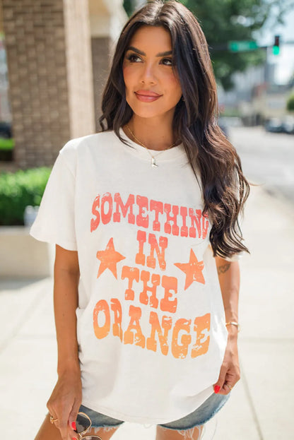 White SOMETHING IN THE ORANGE Graphic Crew Neck T Shirt - Chic Meadow Boutique 