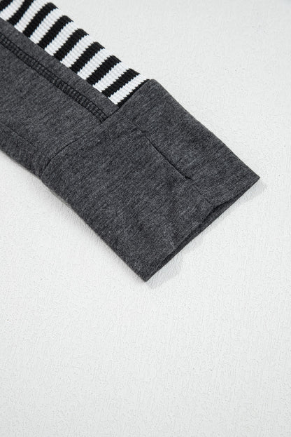 Black Stripe Thermal Knit Drop Shoulder Casual Top