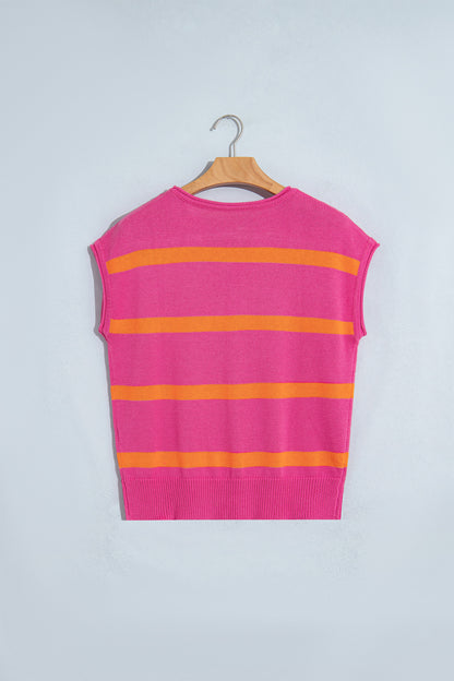 Rose Stripe Knit Western Short Sleeve Sweater