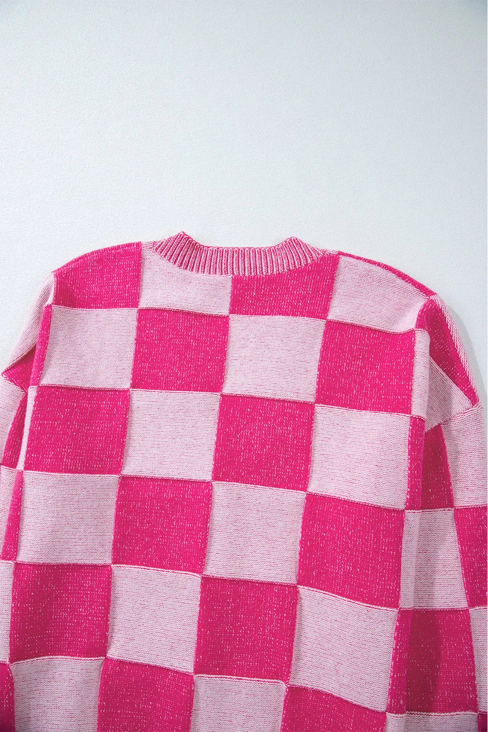 Pink Checkered Drop Shoulder Buttoned V Neck Cardigan - Chic Meadow Boutique 