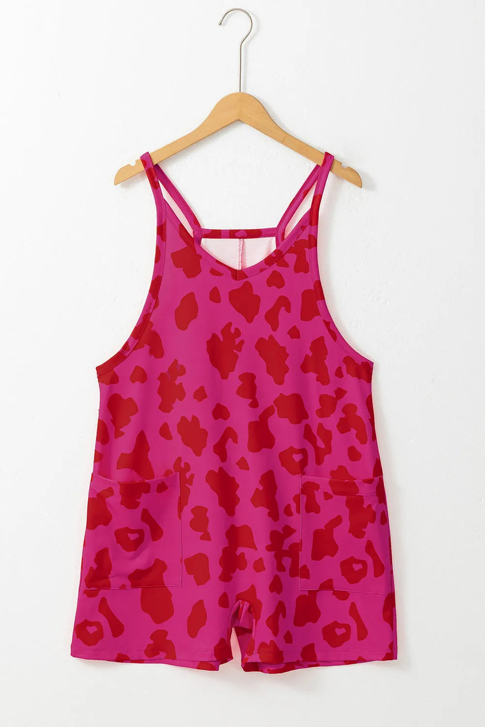 Rose Red Leopard Pocketed V Neck Sleeveless Romper - Chic Meadow Boutique 