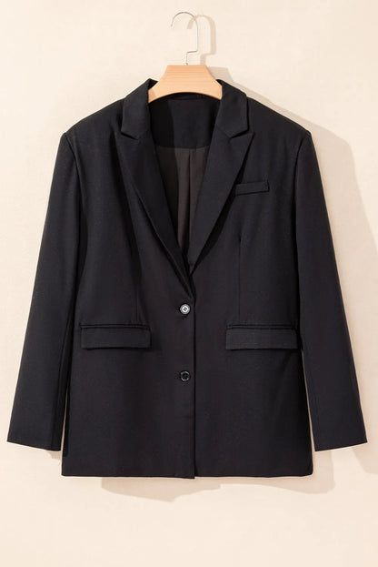 Black Lapel Flap Pocket Buttoned Blazer - Chic Meadow Boutique 