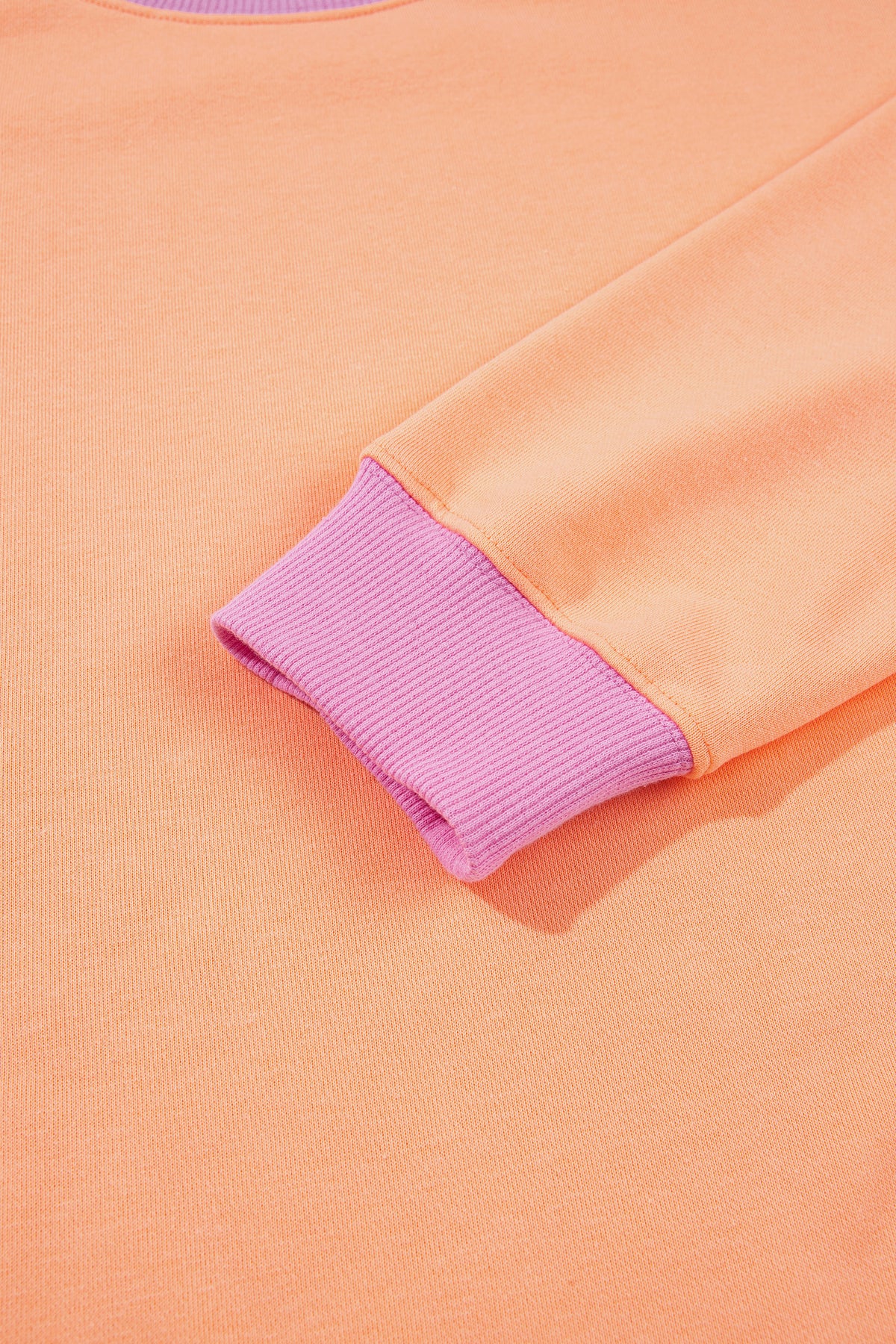 Grapefruit Orange Colorblock Trim Crewneck Long Sleeve Pullover Sweatshirt