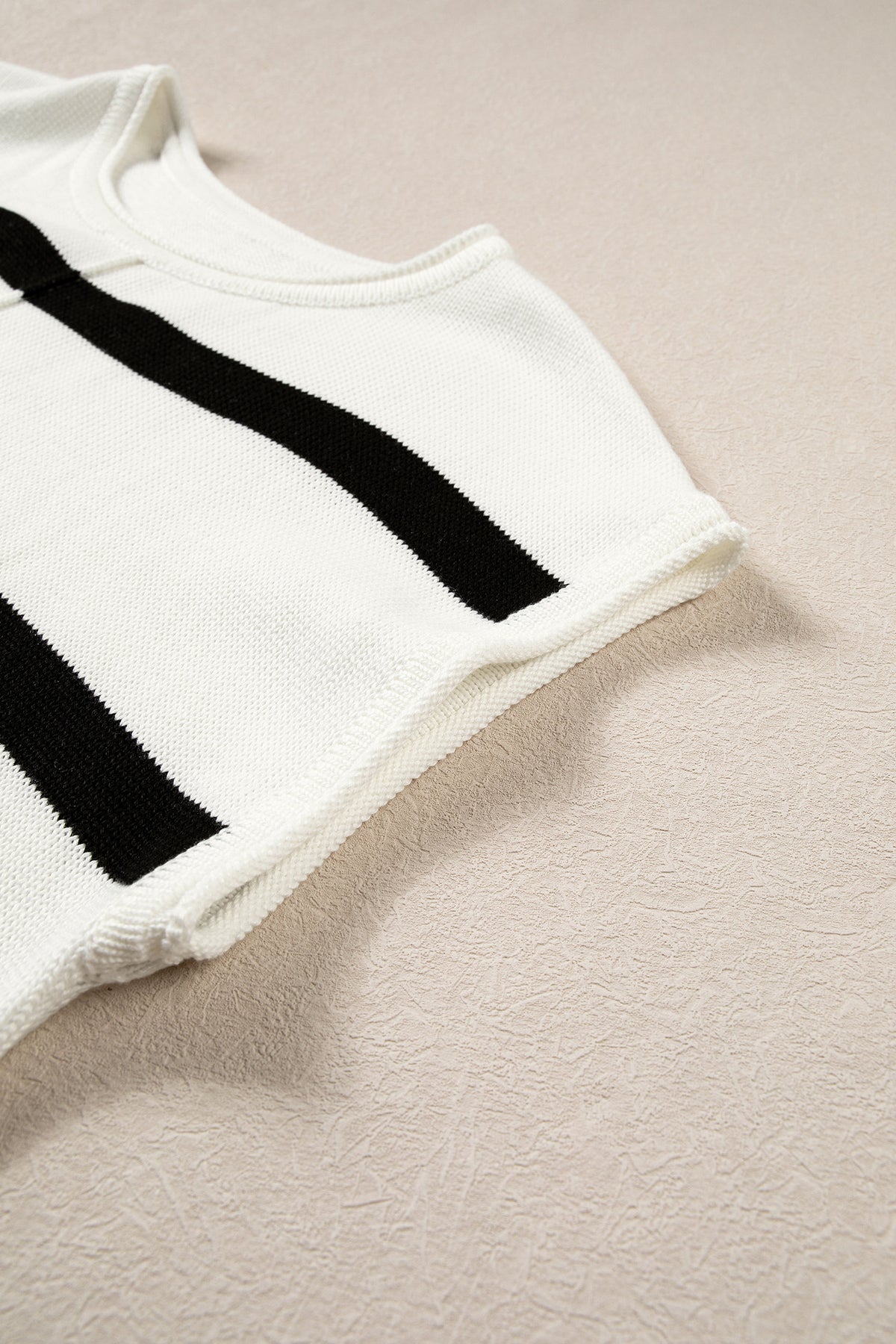 White Stripe Knit Western Short Sleeve Sweater